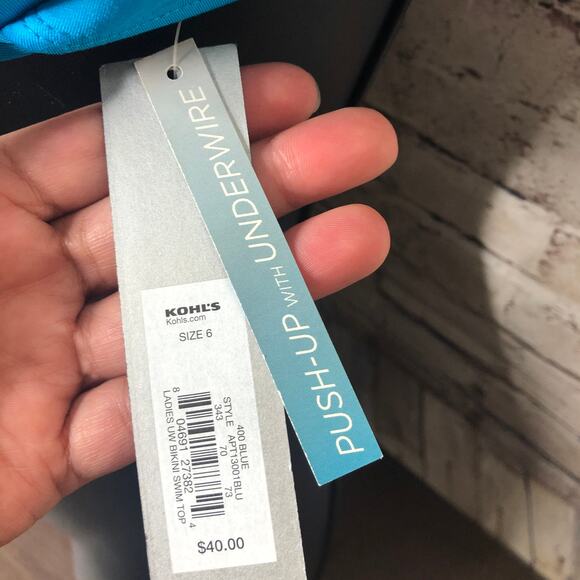 NEW Apt. 9 Bikini Top Womens 6 Blue Push Up Underwire Swim Summer Beach Pool - Picture 2 of 7